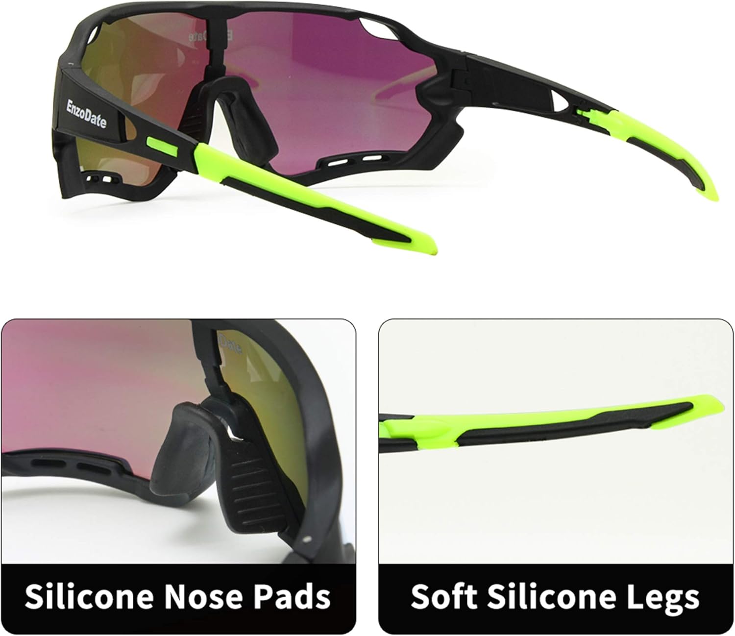 EnzoDate Cycling Goggles Polarized 3 Lenses Mountain Bike ATV Sports Sunglasses MTB Outdoor (Green) - Image 5