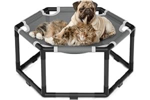 Tresbro Elevated Cat Hammock Bed, Hexagon Raised Cat Swing Bed for Indoor and Outdoor Use with Breathable Fabric & Anti-Slip Block, 23.6'' x 10.6'' x 12'' Pet Chair for Large to Small Kitty Cot