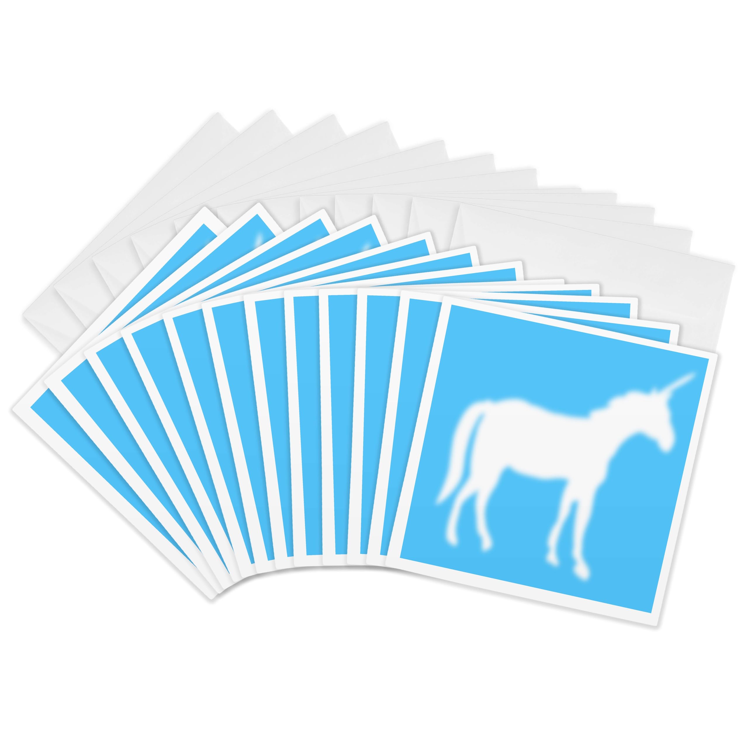 3dRose gc_56733_2 6 x 6-Inch "White Unicorn Silhouette on Pastel Blue - Magical Mystical Mythical Fantasy Creatures and Beasts" Greeting Card (Pack of 12)