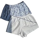 RoseSeek Women's 2 Packs Striped Linen Mini Shorts Drawstring Waist Button Front Lounge Shorts