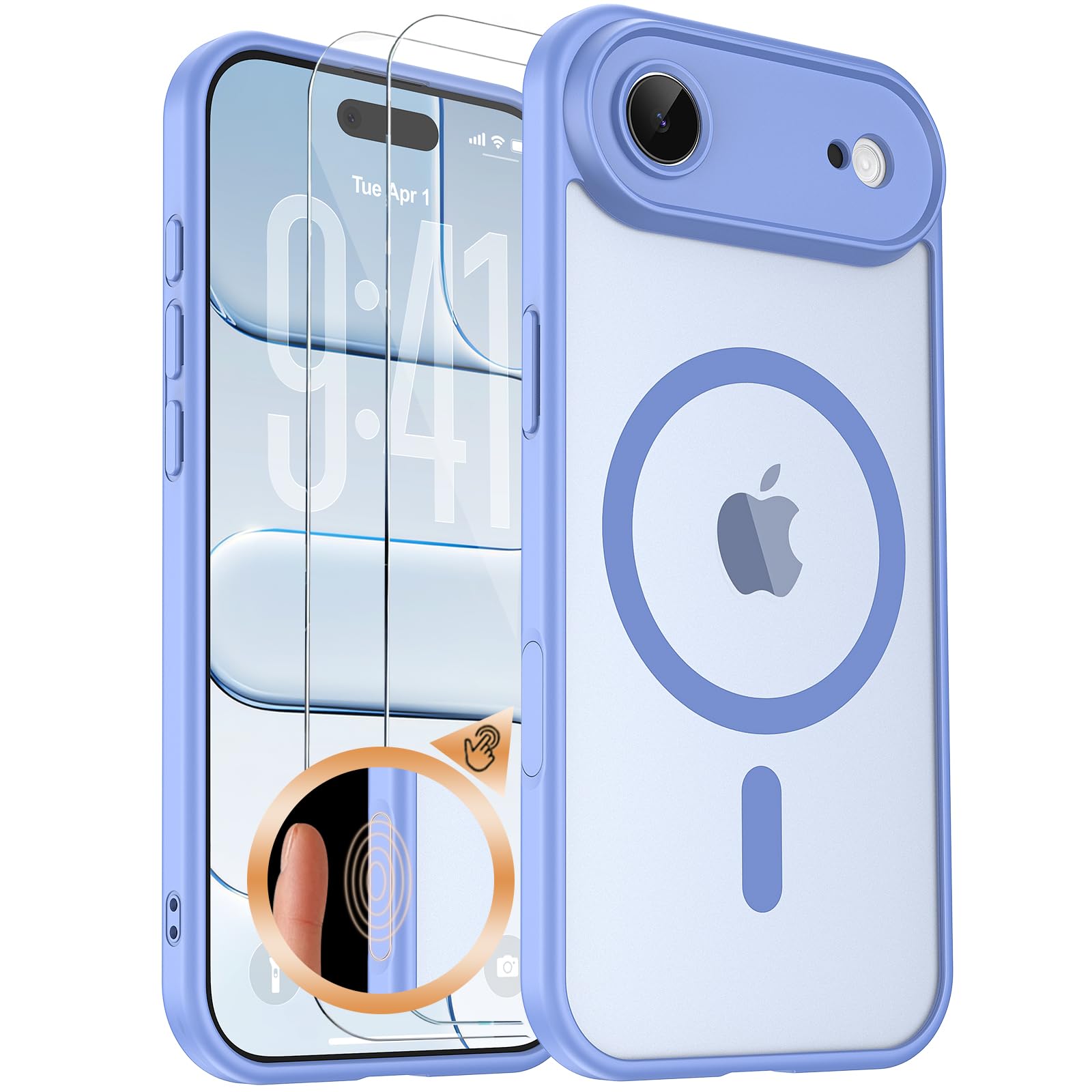 Zicpuny Magnetic for iPhone Air Case with Camera Control Button, Includes 2 Tempered Glass Screen Protectors, MagSafe Compatible Slim Shockproof Translucent Matte Cover, Light Purple