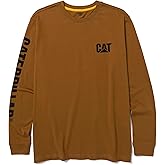 Caterpillar Trademark Banner Long Sleeve Tee Shirts for Men with Center Back Neck Wire Management Loop and Cat Workwear Logo