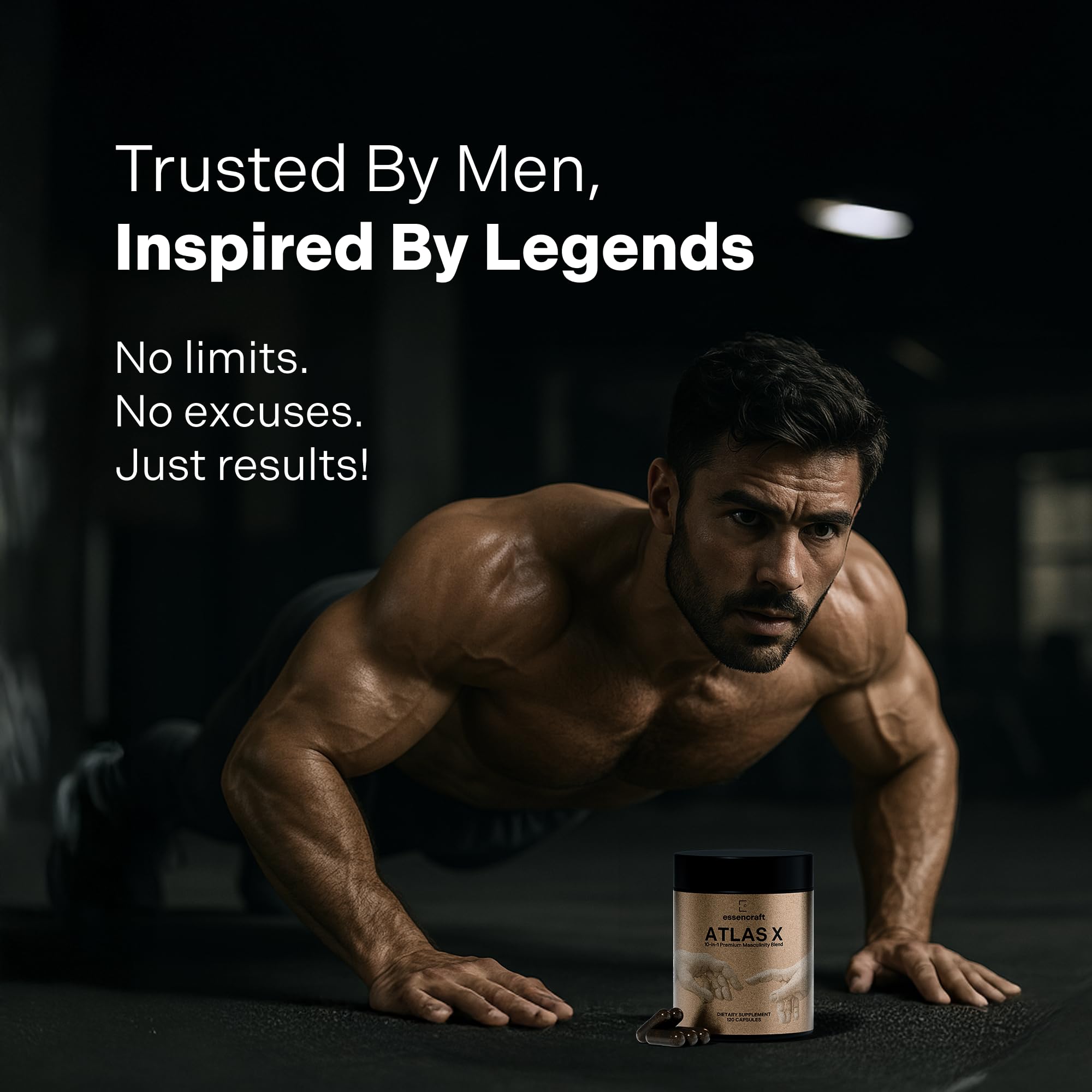 ATLAS X 10-in-1 Masculinity Maximiser Supplement for Men - Energy, Strength & Vitality Capsules with Shilajit, Ashwagandha, Zinc, Safed Musli, Tongkat Ali, Black Maca, Fadogia Agrestis, 2 Month Supply