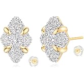 MYEARS Women Stud Earrings Gold Cluster Cubic Zirconia 14K Gold Plated Small Simple Hypoallergenic Everyday Jewelry