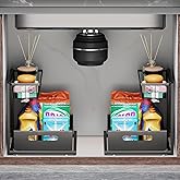 Ceetug Under Sink Organizers and Storage 2 Tier Slide Out Kitchen Cabinet Organizer Sturdy Metal Bathroom Storage (Black, 2 Pack)