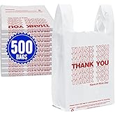 Fuxury 500 Count - Thank You Plastic T-shirt Bags White with Handles (11.5" x 6.5" x 21"), Grocery, Take Out, To Go, Restaurants, Convenience Store,Retail Shopping Bags in Bulk for Small Business