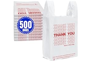 Fuxury 500 Count - Thank You Plastic T-shirt Bags White (11.5" x 6.5" x 21"), T-shirt, Grocery, Take Out, To Go, Retail Shopping Bags in Bulk