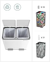 SONGMICS Recycling Bin Double Trash Can 2 x 24L with Soft-Close Lids White view 4