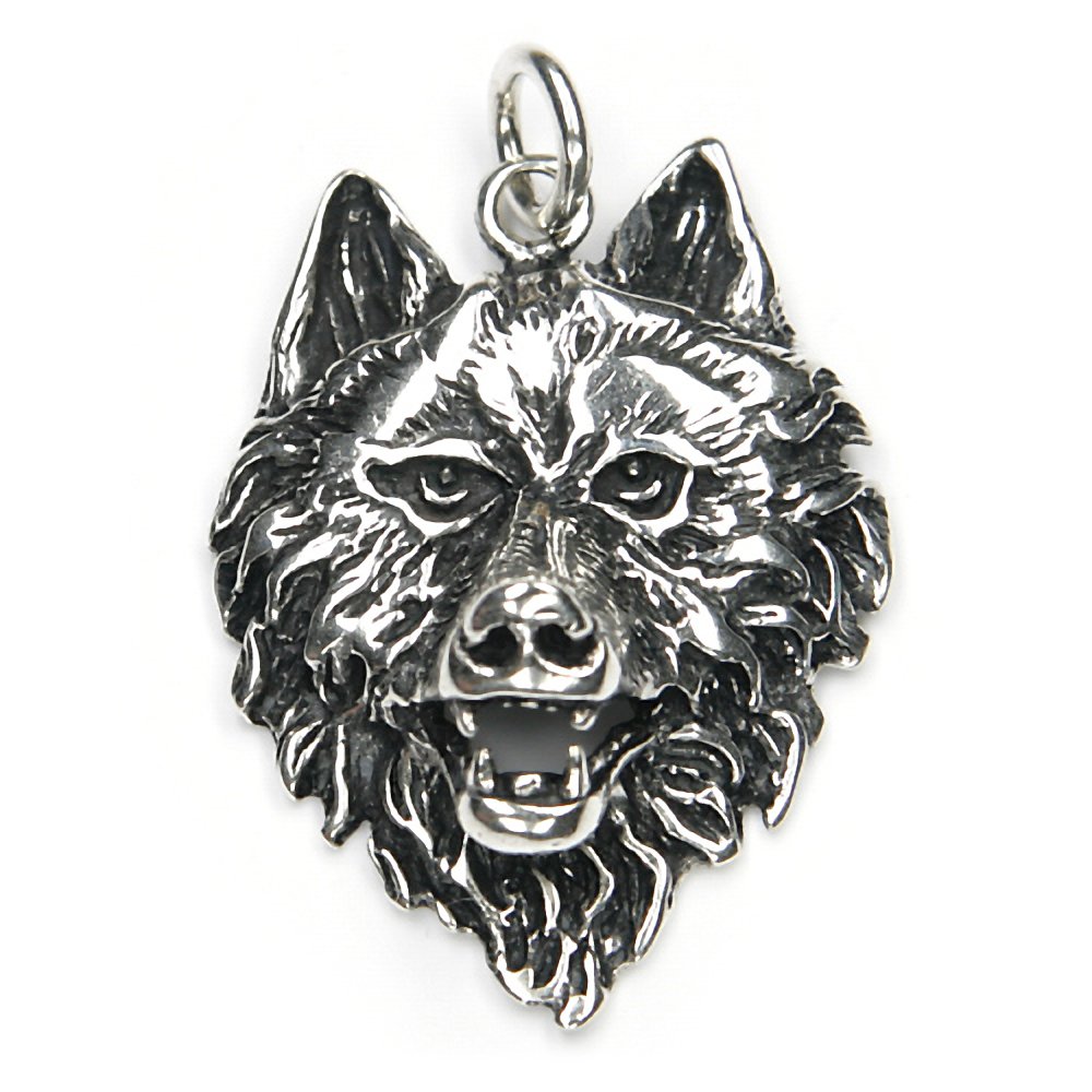 NKlaus chain pendant wolf head talisman 925 silver 3,8cm biker amulet viking wolf 3860