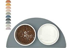 Should We Go? - Waterproof Silicone Pet Food Mat - Non-Slip, Spill-Proof Feeding Mats for Floors, Raised Edge Design, Easy-to-Clean, Durable Flexible Rubber Mat for Dog & Cat Bowls, Medium-Slate