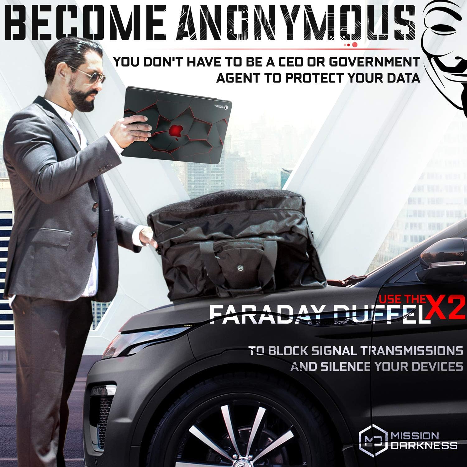  | Mission Darkness X2 Faraday Duffel Bag + Detachable MOLLE Faraday Pouch // RF Shielding for Large Electronics & Mobile Devices // Used for Law Enforcement & Military Forensics + Data Privacy | Travel Duffels