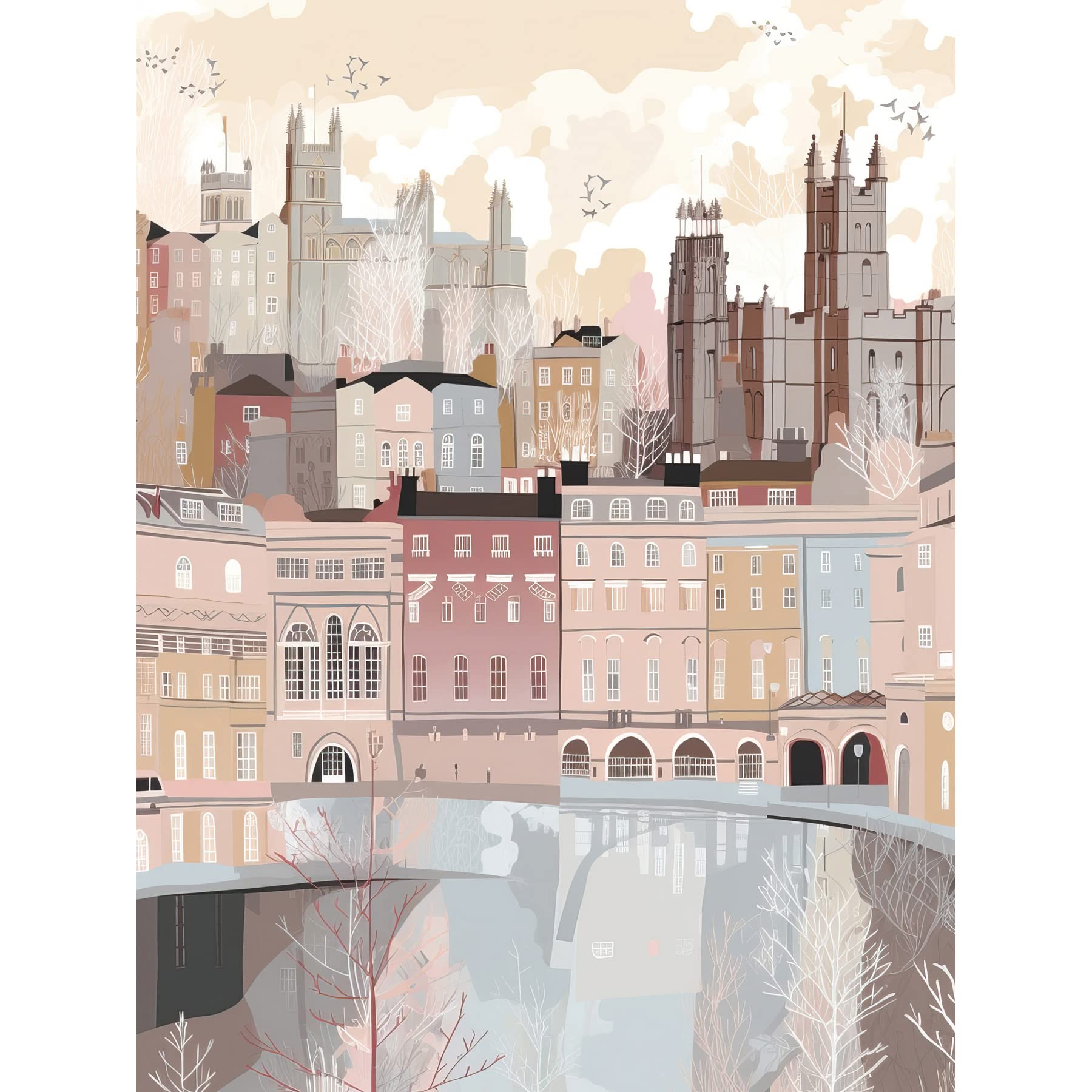 Artery8 Bath Georgian Architecture Pastel Colour Cityscape Extra Large XL Wall Art Poster Print