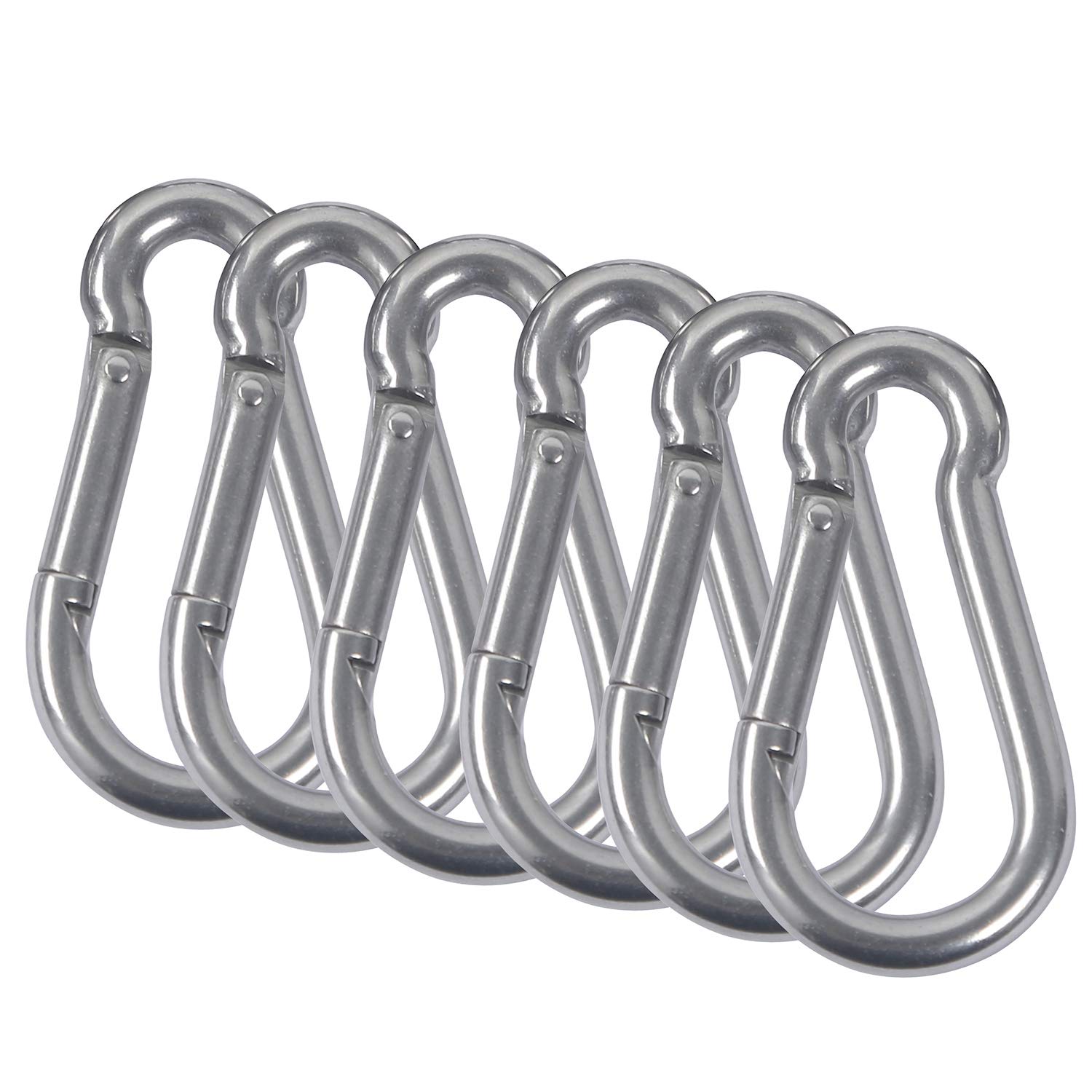 Rshuhx M6 Carabiner Hook Snap 6pcs 304Stainless Steel Spring Snap Link Hooks Keychain Heavy Duty Carabiner Clip Climbing Carabiner for Outdoor Camping Hiking Mountaineering Awning
