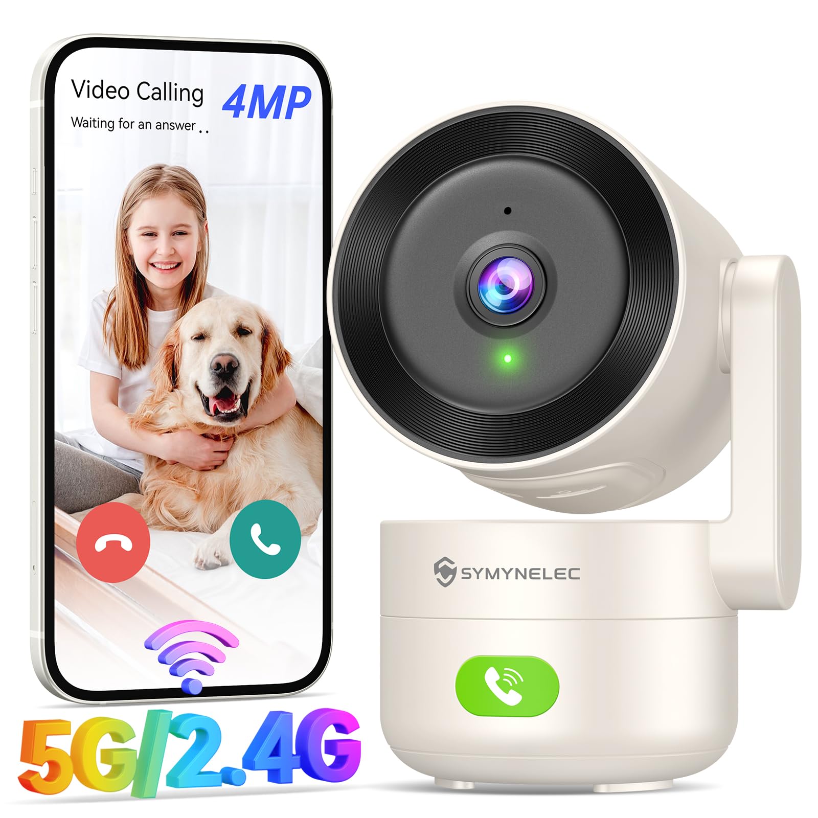 SYMYNELEC 2K Überwachungskamera Innen 360°, 5GHz/2,4GHz WLAN Überwachung mit KI Bewegungserkennung IR Nachtsicht, 4MP IP Security Kamera Indoor für Haustier, Hunde, Babyphone Kompatibel mit Alexa