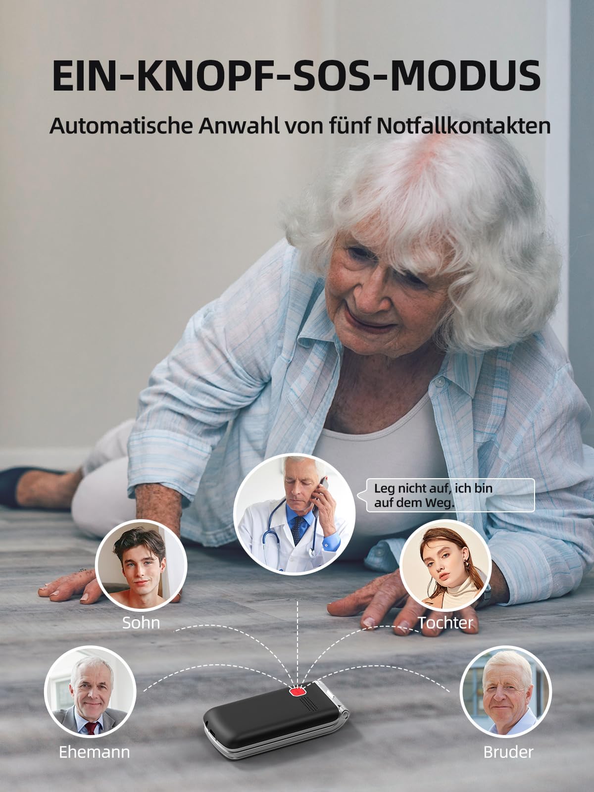 SweetLink F1 Seniorenhandy Ohne Vertrag, Klapphandy Mit Großen Tasten, 1000 mAh Akku, FM Radio, 2,4 Zoll Display, Dual SIM, 5 SOS Notruftaste für Senioren