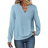 EADINVE Womens Casual Sweatshirts with Pockets Long Sleeve V Neck Lightweight Pullover Casual Loose Fit Tops Fall Clothes