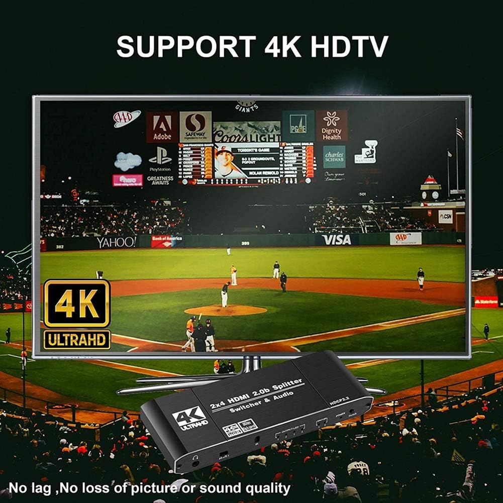 1JUSTLINK 2.0 HDMI Switch Splitter 4K 2x4 2 Input 4 Output Audio and Video Selector Box No External Power Required Support UHD 4K 60Hz1080P 3D for DVD PS3 TV Projector: Electronics