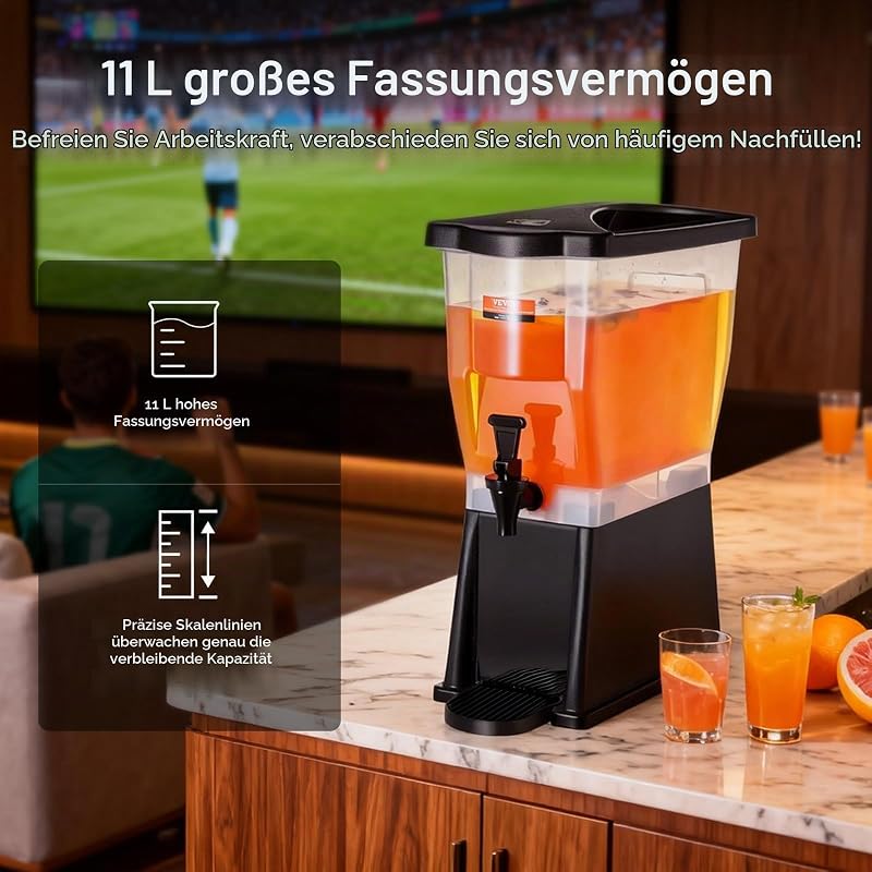 Getränkespender, 11 L Wasserspender Getränkespender für Partys, Saftspender aus Kunststoff mit Standhahndeckel, Eistee-Limonadensaft-Wasserspender, für Restaurants, Hotels, Partys usw.