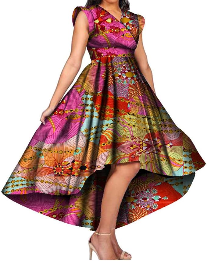 African Dresses for Women Dashiki Wax Cotton Fabric Batik V