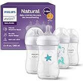 Philips Avent Natural Baby Bottles, Medium Flow, 9 oz, BPA-Free, 4-Pack | Breast + Bottle Feeding, Baby-Paced Milk Flow, Wide Breast-Shaped Nipple, Anti-Colic Valve, BPA-Free, Medium Flow Nipple