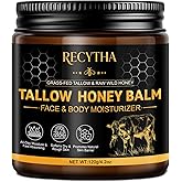 Beef Tallow for Skin, Tallow and Honey Balm, Organic Grass-Fed Beef Tallow + Raw Wild Honey, Jojoba Oil, Face & Body Moisturizer for Dry/Sensitive Skin, Deep Nourishing Natural Formula, Light Scent