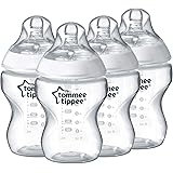 Tommee Tippee Closer to Nature Baby Bottle, Anti-Colic, Breast-like Nipple, BPA-Free - Slow Flow, 9 Ounce (4 Count), Transluc