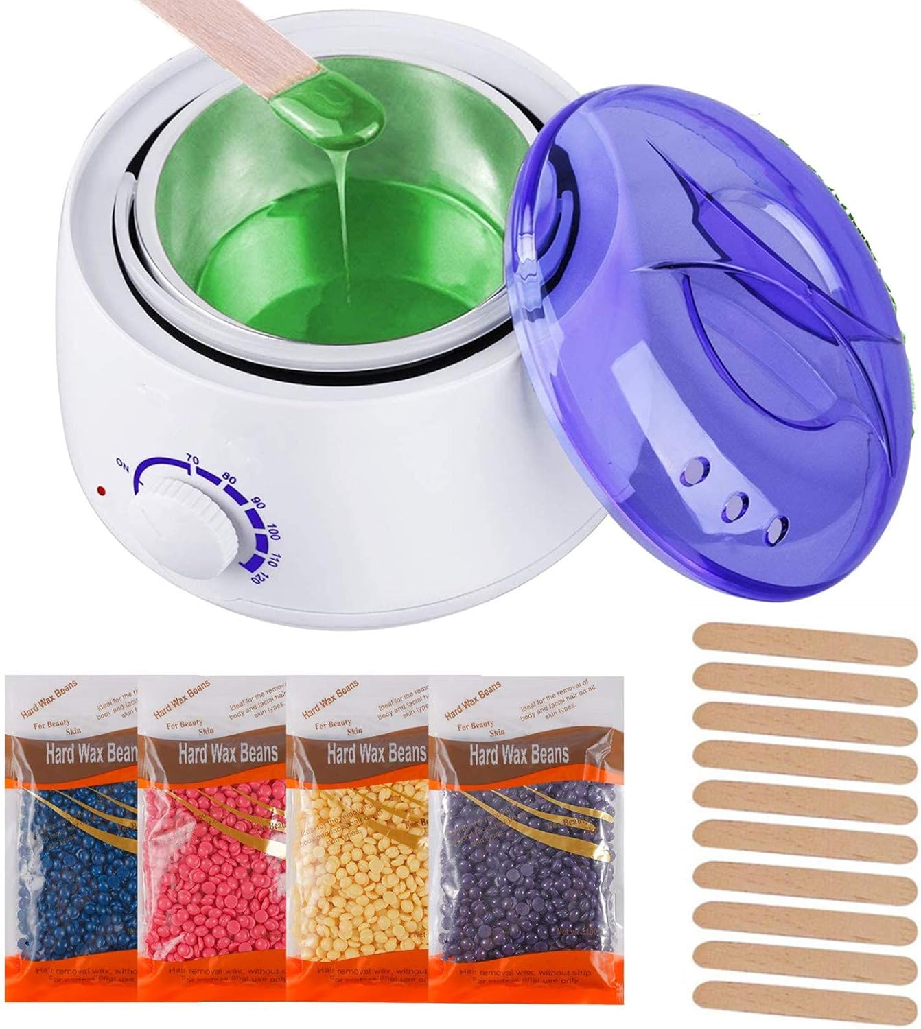 Hair Removal Waxing Kit, Wax Warmer with 4 PC Hard Wax Beans (14.1oz