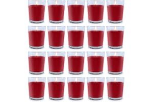 UNICY 20 Packs Red Votive Candles with Clear Glass Holder, 1.8 Oz Unscented Soy Wax Candle for Home Decoration