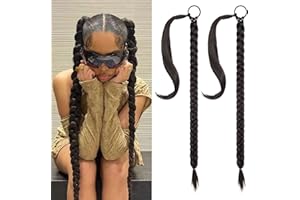 SEIKEA 2PCS Long Braid Ponytail Extension with Hair Tie Long Straight Wrap Around Hair Extensions Ponytail Natural Soft Synthetic Hair Piece Black Brown 26 Inch (After Braided 23 Inch)