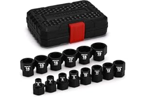 EMENTOL 14PCS 3/8" Drive Low Profile Nano Impact Socket Set, 3/8-Inch Drive Stubby sockets, Metric, 6mm-19mm, CR-MO