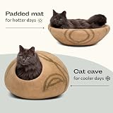 MEOWFIA Cat Cave Premium Felt Cat Bed Merino Wool Beige Large view 4