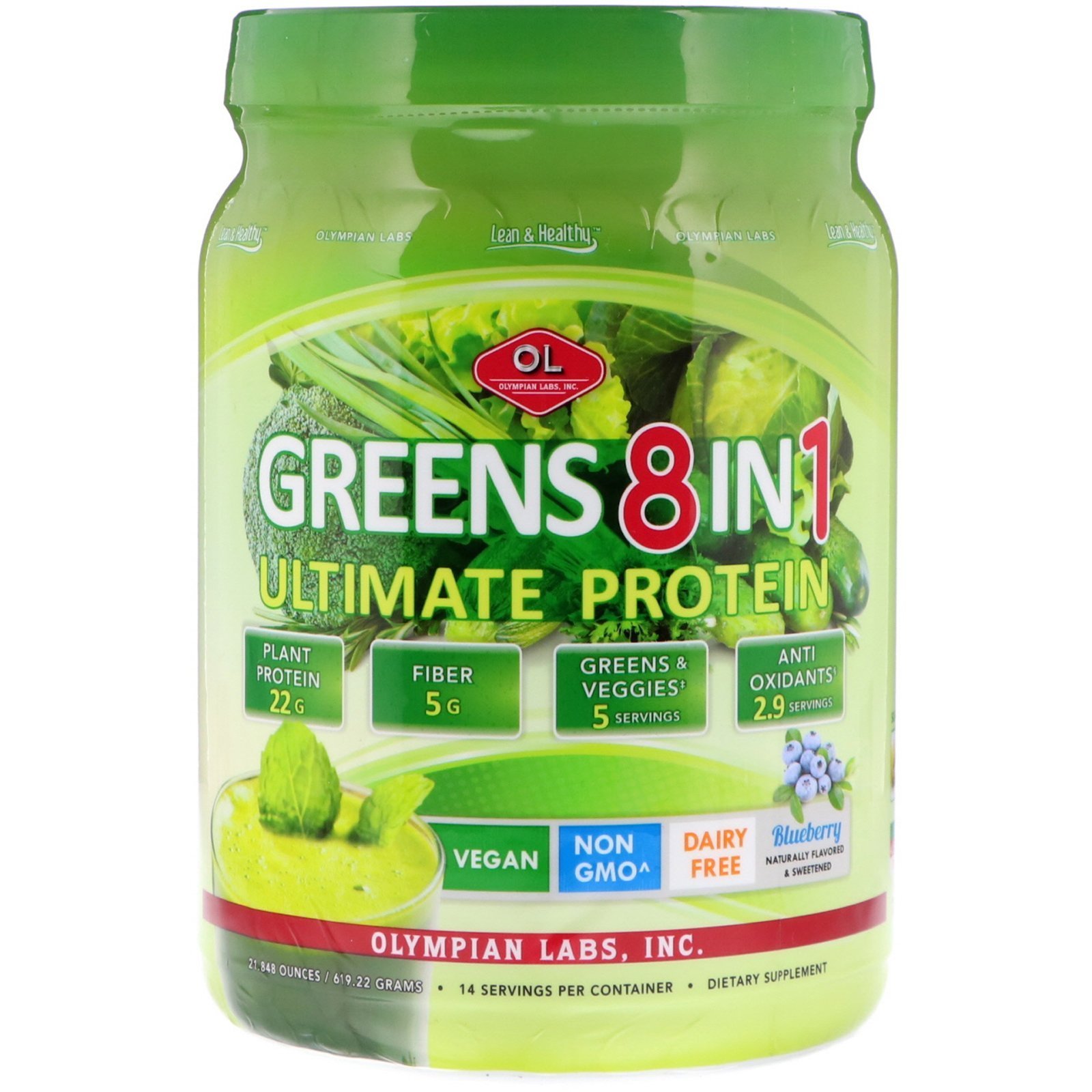 Olympian Labs Ultimate Greens Protein 8 in 1. Plant Protein, Greens & Veggies, Fiber, Probiotics, Antioxidants & Enzymes