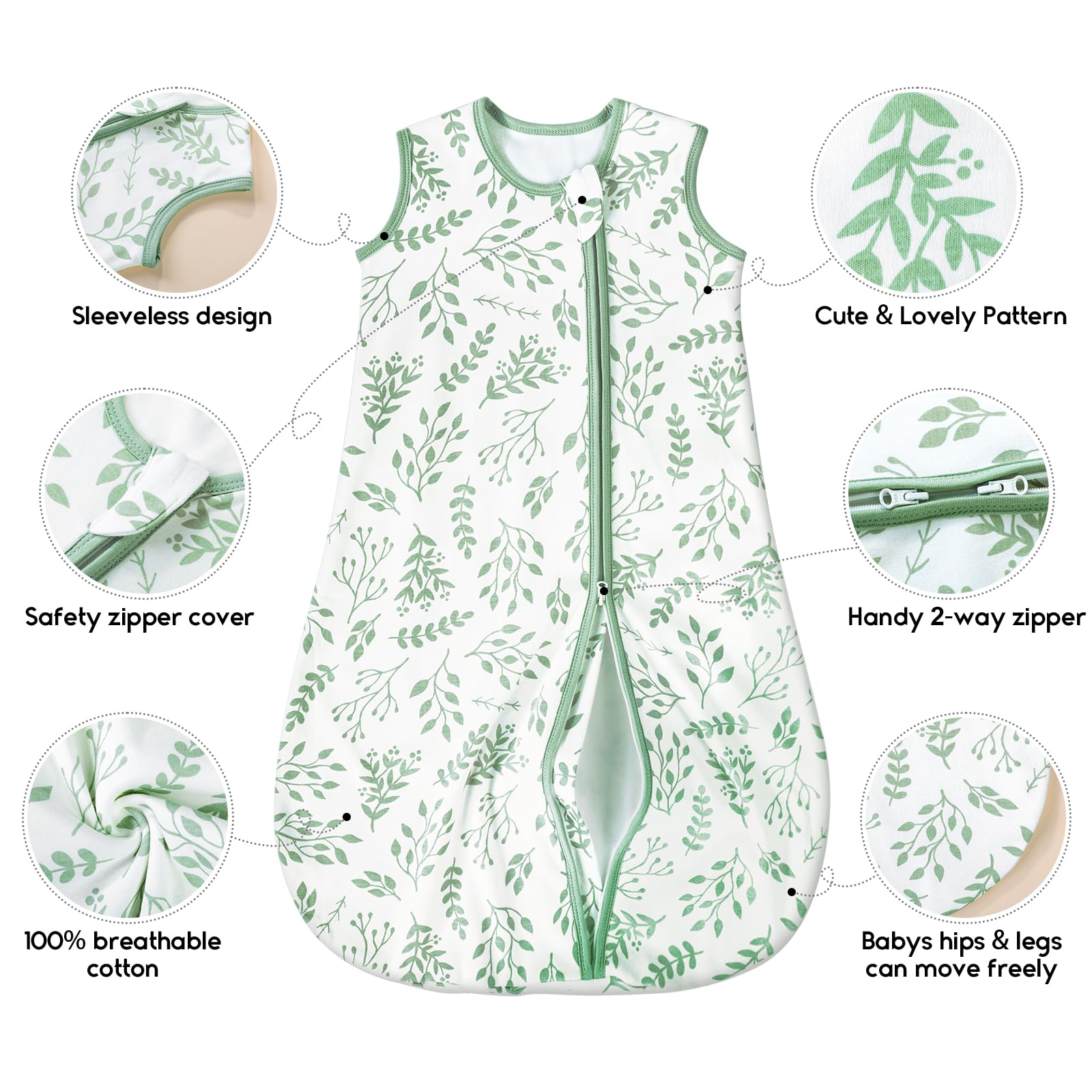 Yoofoss Baby Sleep Sack 6-12 Months TOG 1.0 Baby Wearable Blanket, 2 Pack 100% Organic Cotton Infant Toddler Sleeping Sack 2-Way Zipper Lightweight Sleep Sack