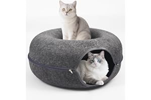 HEEYOO Cat Caves for Indoor Cats, Large Cat Tunnel for Multiple & Large Cats, Scratch Detachable Peekaboo Cat Cave Bed, Kitten Donut Kitty Hideaway Up to 45 Lbs