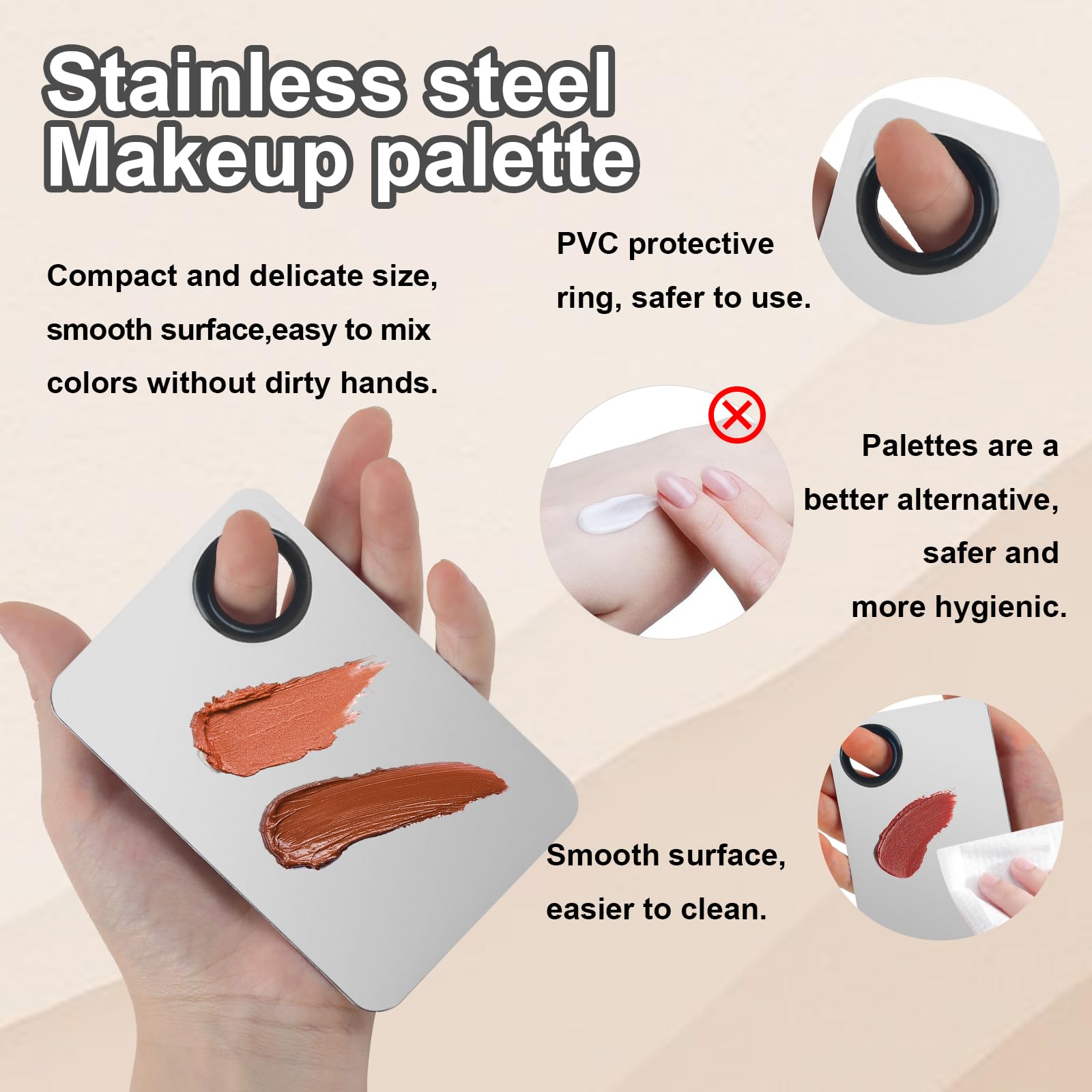 Voiluk 5pcs Professional Makeup Spatula Korean Set with Foundation Spatula Stainless Steel Makeup Palette Acrylic Cosmetic Palette,Reusable Beauty Tools for Facial Cosmetic,Nail Art,Pigment Blending