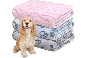 GORGELLY 1 Pack 3 Dog Blankets for Medium Dogs, Soft Fleece Dog Blanket Fluffy Pet Blanket Warm Sleep Mat Cute Paw Print Puppy Cat Blanket, Flannel Throw for Washable Dog Bed, Blanket for Dogs, 41"X31"
