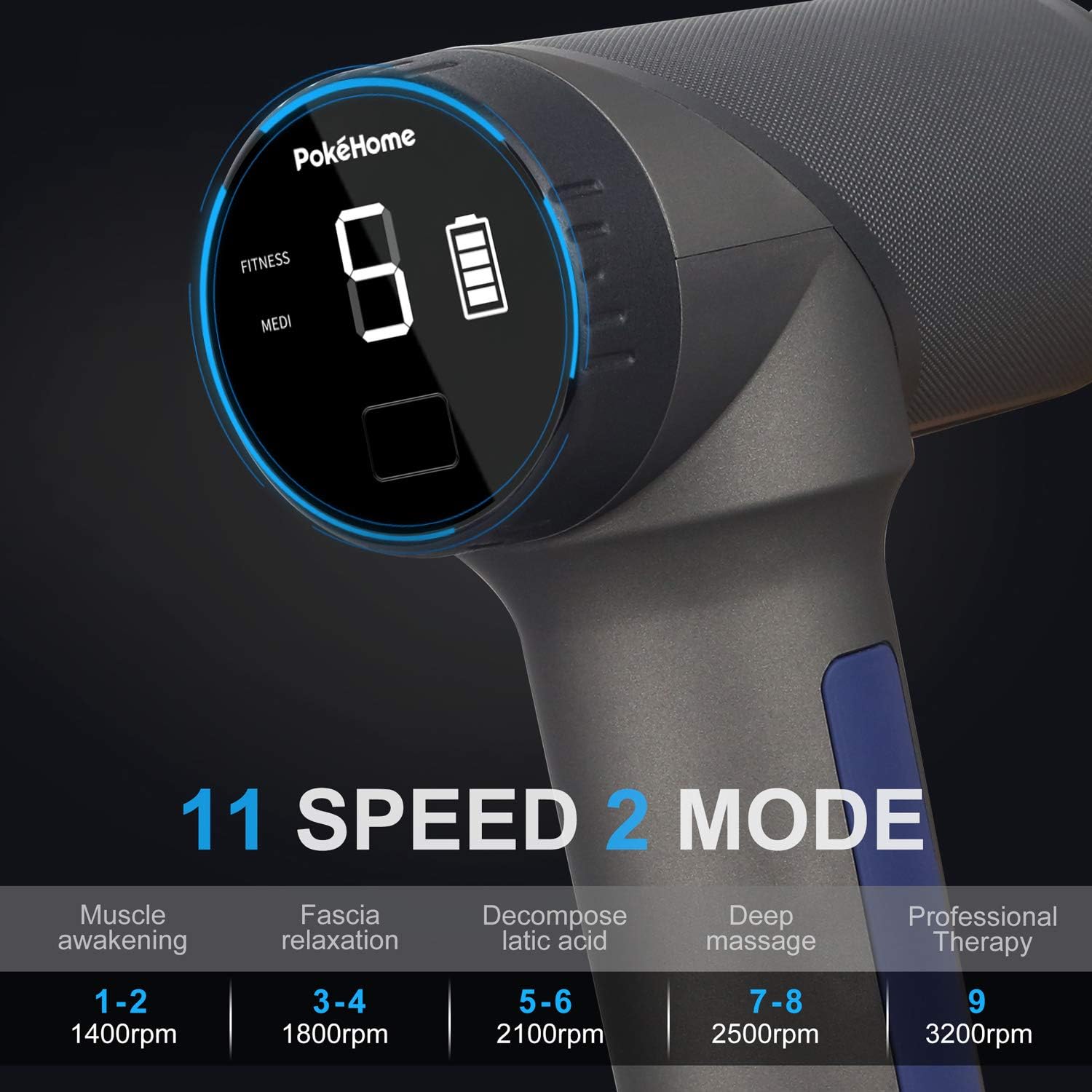 Muscle Massage Gun Deep Tissue for Athletes, Pokehome Deep Tissue Massage Gun Percussion Muscle Massager Handheld Deep Tissue Massage Gun, 11 Speed High Intensity Vibration, 6 Heads Included: Health & Personal Care