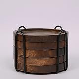 Samhita Mango Wood Coasters Set of 5 with Iron Holder Brown Round view 5