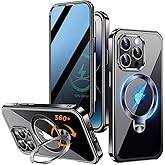 Upholyee [360° Rotatable CD Stand & Built-in Privacy Screen Magnetic Case for iPhone 14 Pro Max[Compatible with MagSafe&Full Signal] Mil-Grade Shockproof Full Body Anti-Spy Cover for 14 Pro Max-Black