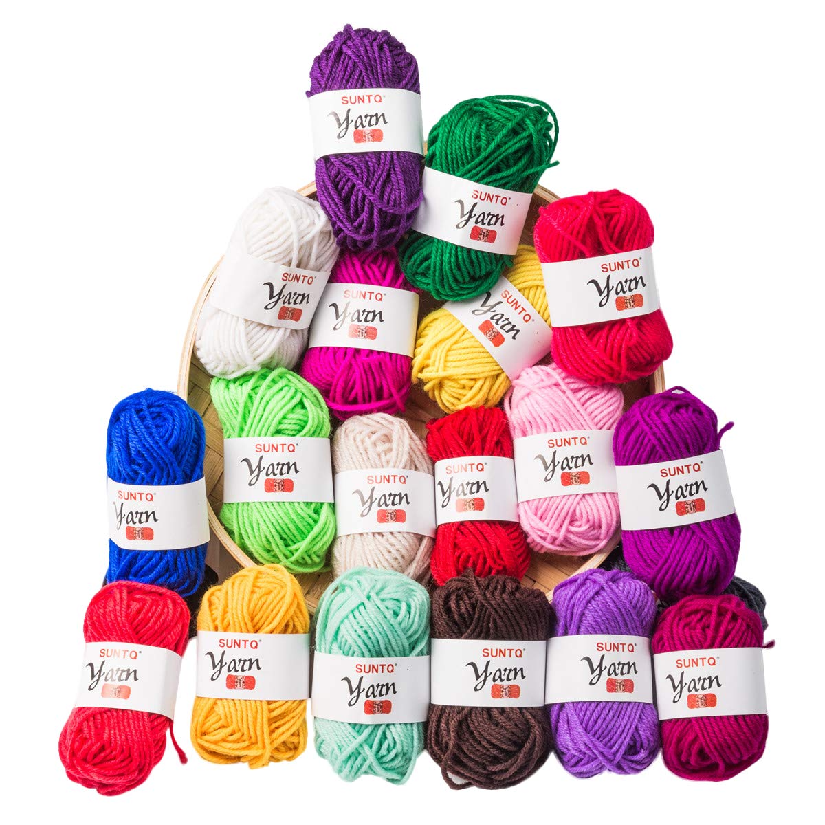 SUNTQ 100% Acrylic Yarn 20 Assorted Colors Skeins Bonbons Yarn for Crochet & Knitting Assorted Rainbow Variety Colored Assortment