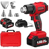 FULLYEA Cordless Heat Gun, Max 1022°F (550°C) Fast Heating, Lightweight Hot Air Gun Kit with 2x4.0Ah Batteries & 5 Nozzles, Portable Heat Gun for Shrink Tubing, PVC Wrap, Crafts (Red)