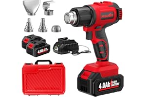 FULLYEA Cordless Heat Gun, Max 1022°F (550°C) Fast Heating, Lightweight Hot Air Gun Kit with 2x4.0Ah Batteries & 5 Nozzles, Portable Heat Gun for Shrink Tubing, PVC Wrap, Crafts (Red)