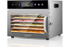 SEASAND Food Dehydrator Machine | 6 Stainless Steel Trays, Independently Control Temperature And Time, Rear-Mounted Fan, 24 H