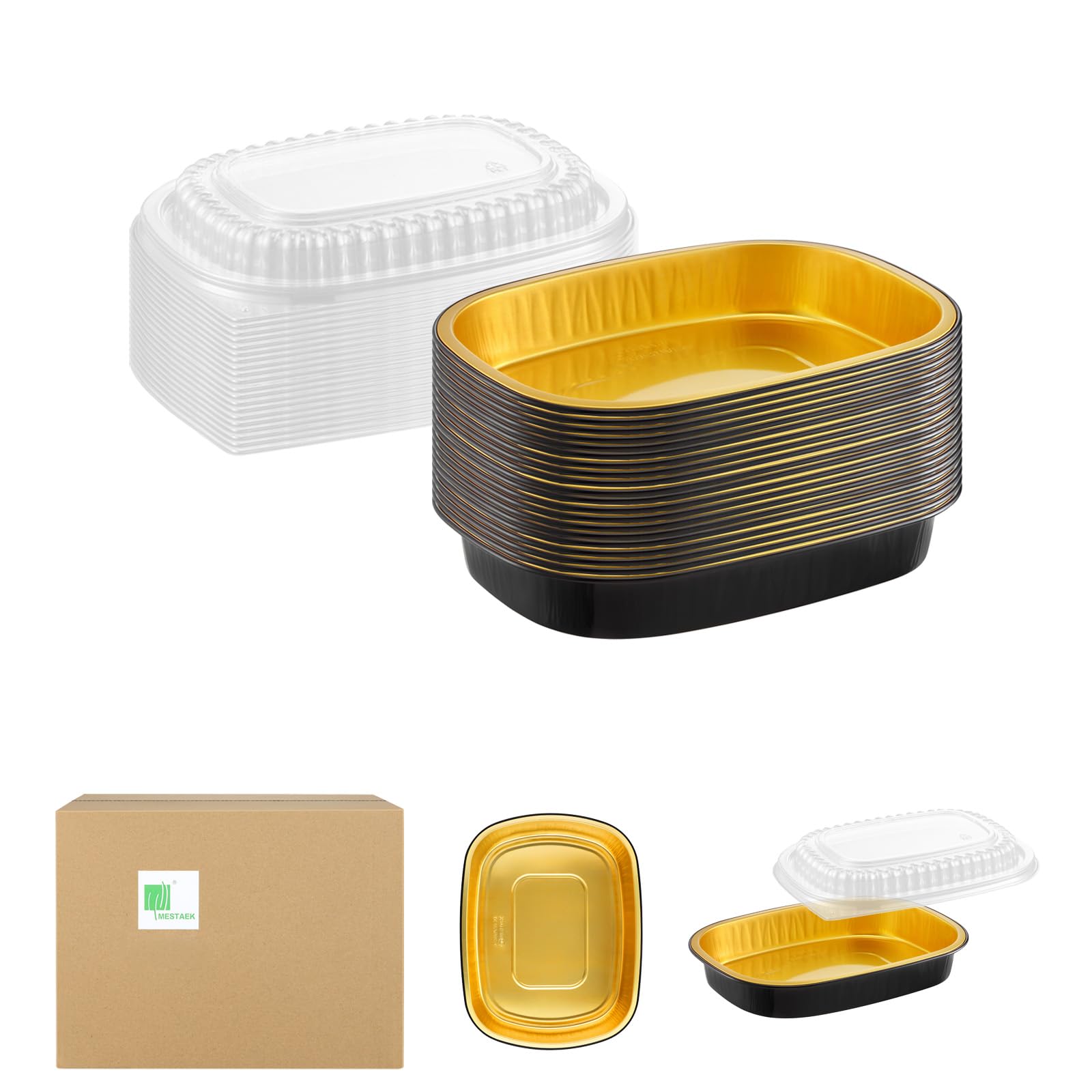 Photo 1 of MESTAEK Oval Aluminum Foil Pans with Snap-On Lids (20 Packs) | 2X Thicker Heavy Duty Reusable Container 50oz for Take-Out (Black)