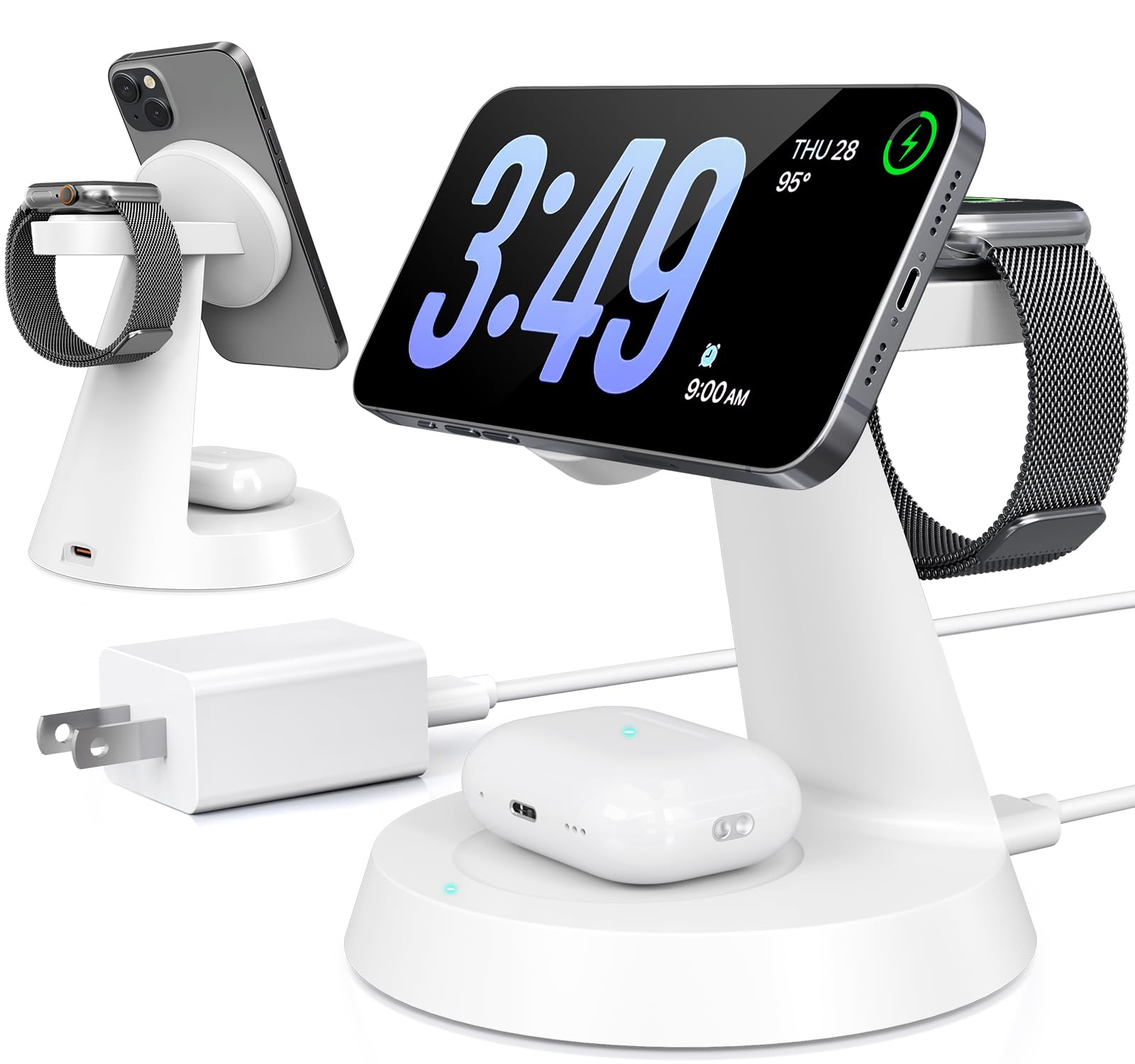 3 in 1 Wireless Charging Station for Apple, Charger Stand for Multiple Apple Devices, Wireless Charging Station for iPhone 17/16/15/14/13/12 Series, Wireless Charger for AirPods, iWatch Series (White)