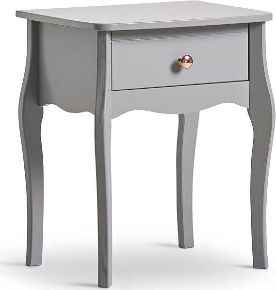Beautify Grey 1 Drawer Bedside Table Nightstand Vintage Style Bedside