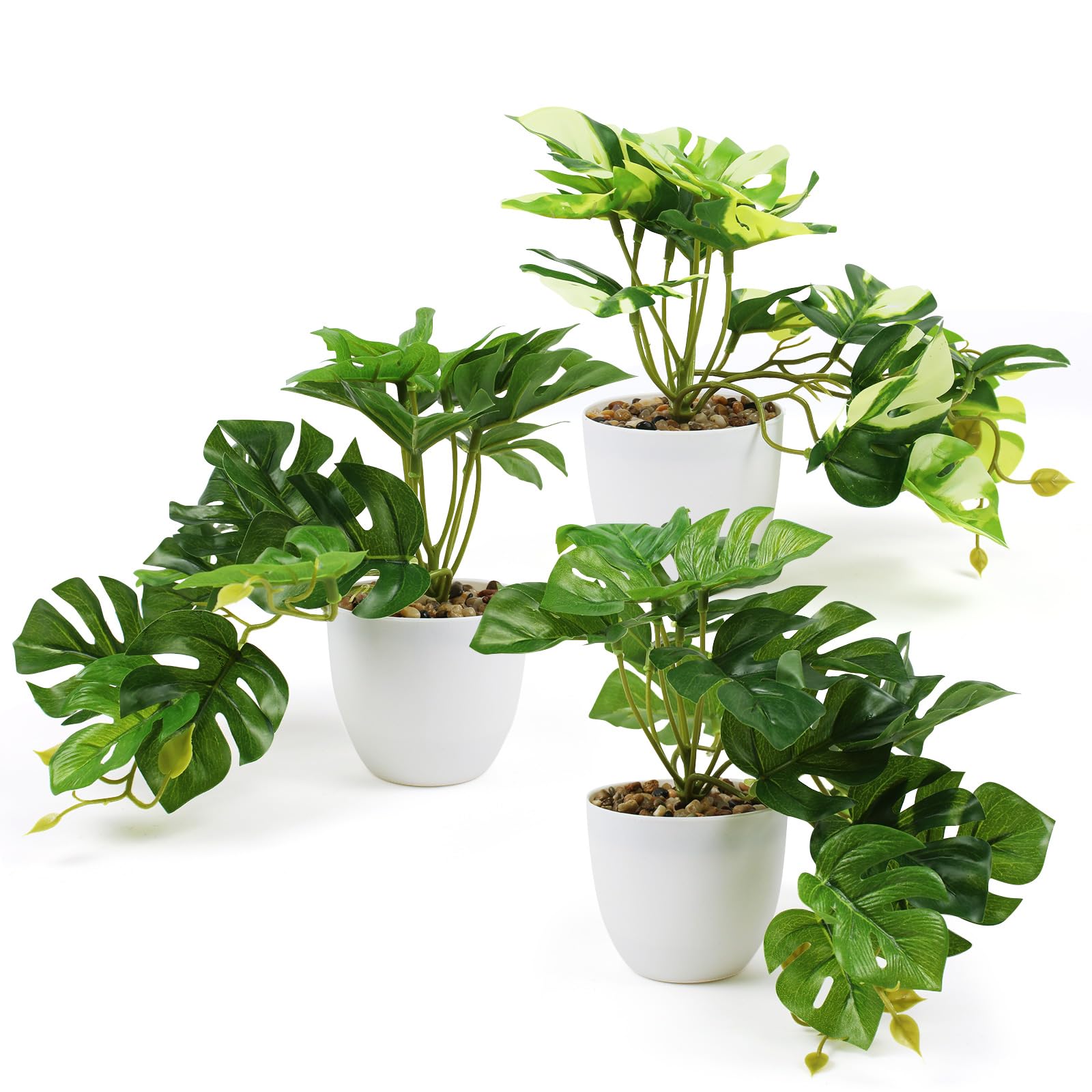 INSANYJ Artificial Plants Set of 3, Small Fake Plants Indoor Outdoors, Plastic Plants in Pots Eucalyptus Plant Faux Plants for Indoors Office Desk Bedroom Decoration