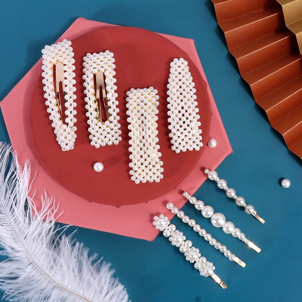 28 PCS Hingwah Pearls and Acrylic Resin Hair Clips, Handmade Hair Barrettes, Marble Alligator bobby pins, Glitter Crystal Geometric Hairpin, Elegant Gold Hair Accessories, Gifts for Women Girls : Beauty