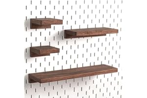 SEMPOMA Pegboard Shelf Set Compatible with IKEA Skadis Pegboard - Walnut Finish Wood Shelves, 4-Pack No Assembly Pegboard Wall Organizers