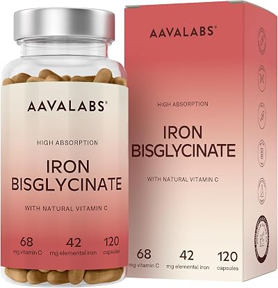 AAVALABS Gentle Iron Supplements 42mg Bisglycinate 120 Capsules